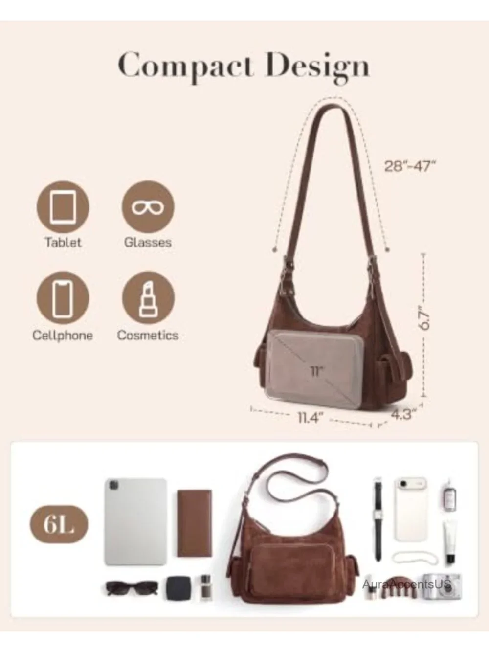Faux Suede Hobo Bag for Women Travel Purse Shoulder Handbag